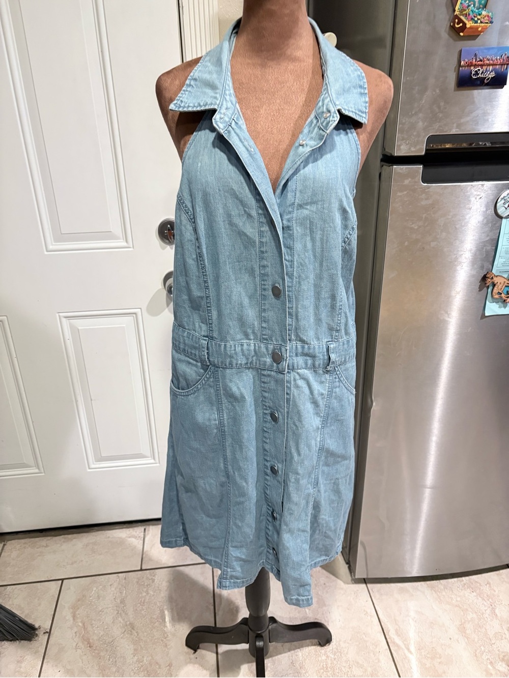 Free People Light Blue Denim Halter Dress